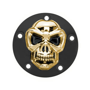 DOSS Horizontal Skull Point Cover in Black & Gold Finish For 1970-1999 Big Twin (Excluding Twin Cam) Models (ARM175005)