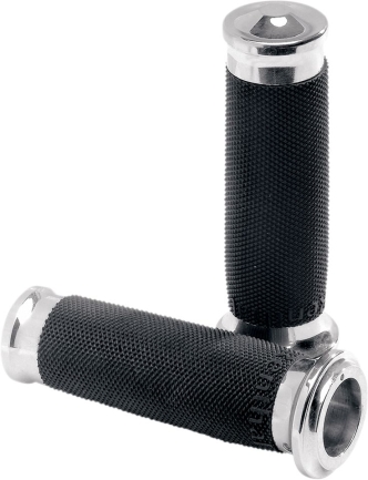 Performance Machine Contour Renthal Wrapped Grips in Chrome Finish For 1974-2023 Harley Davidson With Single Or Dual Throttle Cables (0063-2007-CH)