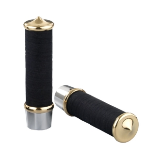 Kustom Tech Fabric Tape Style Grips In Polished Aluminium and Polished Brass End Cap For Internal Throttle (06-040) 