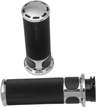 Arlen Ness Slot Track Fusion Grips in Chrome Finish For 1974-2023 Harley Davidson Motorcycles with Single Or Dual Throttle Cables (07-300)